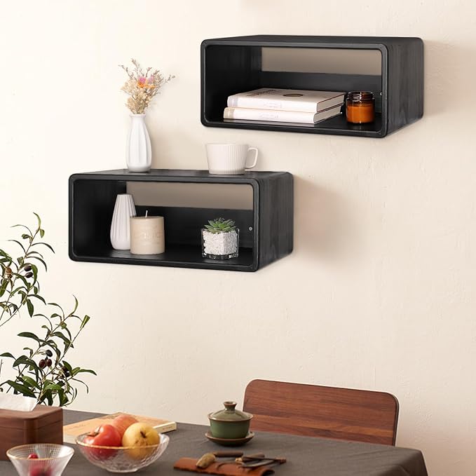 Floating Nightstand Oak Wooden Shelf Wall Mount - Image 7