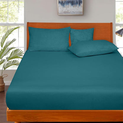 ROYALE LINENS 300 Thread Count 100% Long Staple Combed Cotton Fitted Sheet California King - Super Soft Deep Pocket Bottom Sheet - Fitted Sheets Only - Elastic Sheets (Cal King, Teal)