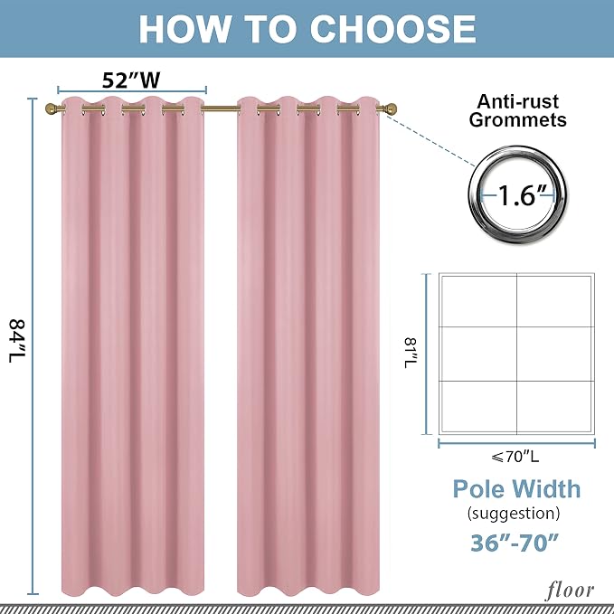 Diraysid Pink Grommet Blackout Curtains - Image 6