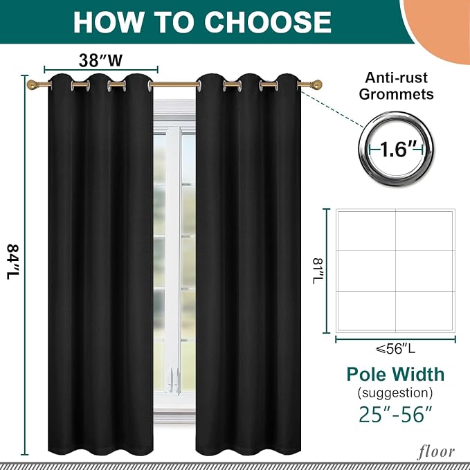 Diraysid 100% Blackout Curtains Black Linen Curtains - Image 3