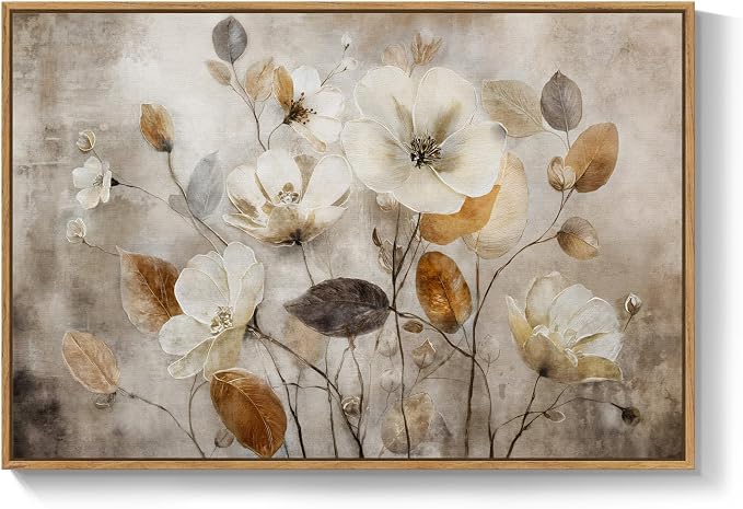 Framed Vintage Neutral Floral Botanical Wall Art - Image 9