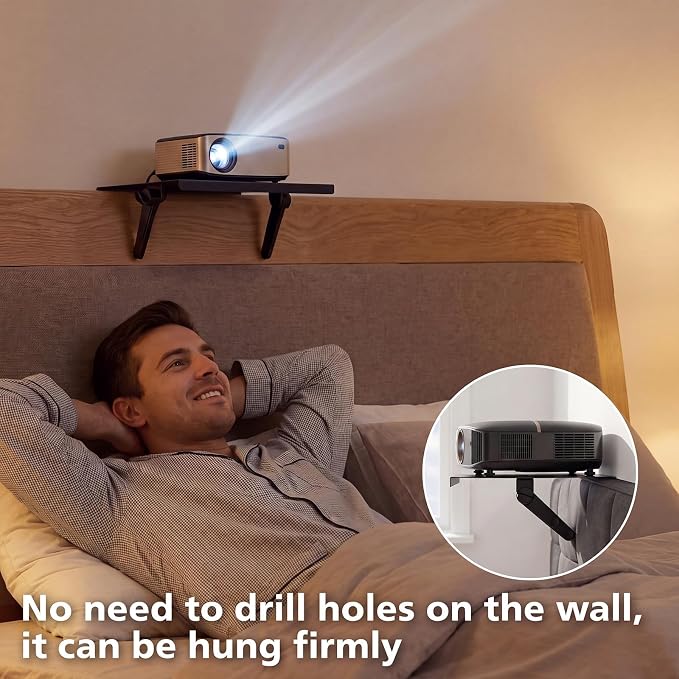 No Drill Metal Projector Shelf for Wall Mounted, 11.8 x 9.5 Inch Adjustable - Image 6