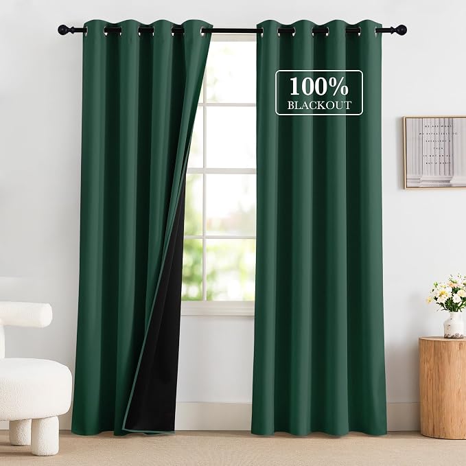 NICETOWN 100% Blackout Hunter Green Curtains 84 inches Long 2 Panels Set by NICETOWN