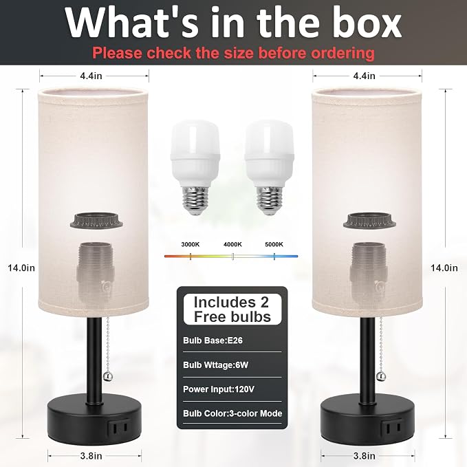 Beige Bedside Table Lamps Set of 2 - Image 5
