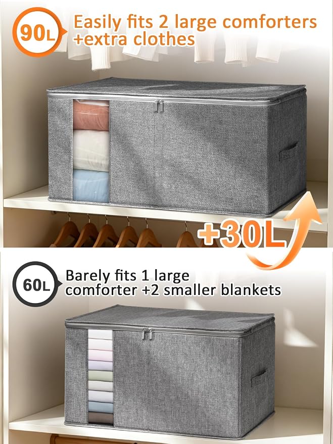 punemi 90L Rigid-Sided King Size Comforter Storage Bag, 2 Pack, Stackable Design - Image 3