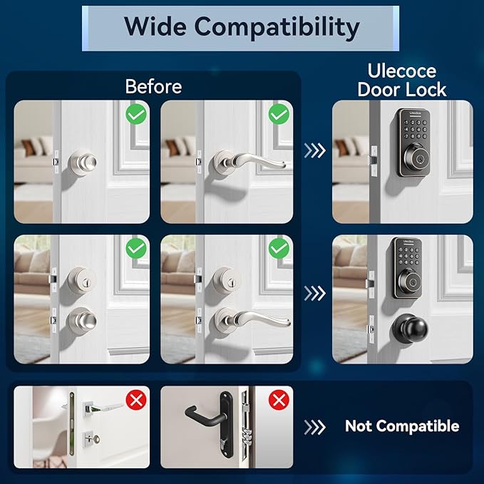 Ulecoce Fingerprint Keypad Deadbolt with Handle Set, Keyless Entry Door Lock, Door Locks for Front Door Lock Set, App Control, Auto Locking, Easy to Install, Oil Rubbed Bronze