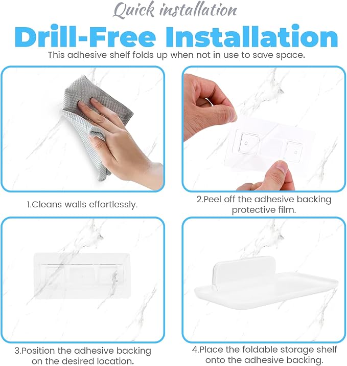 2 Pack Foldable Bedside Shelf Wall Mount, Adhesive Floating Shelves - Image 5