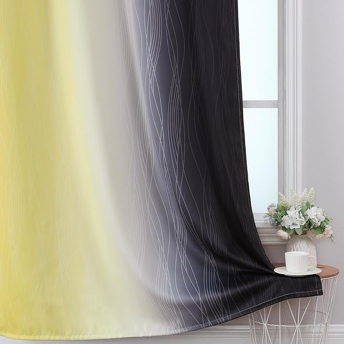 Black and Yellow Ombre Blackout Curtains 96 Inches Long | Room Darkening - Image 6