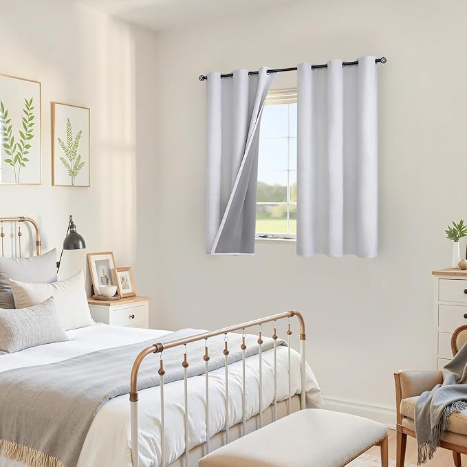 YoungsTex White Linen Blackout Kitchen Curtains 40 Inch Length, Short Thermal - Image 9