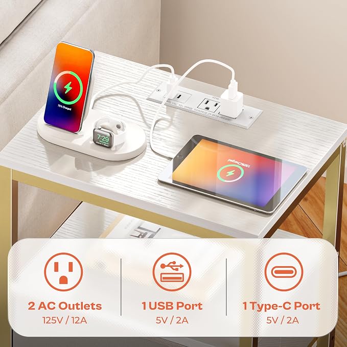 SUPERJARE Nightstand with Charging Station, USB-C Port, Bedside Table | Night - Image 4