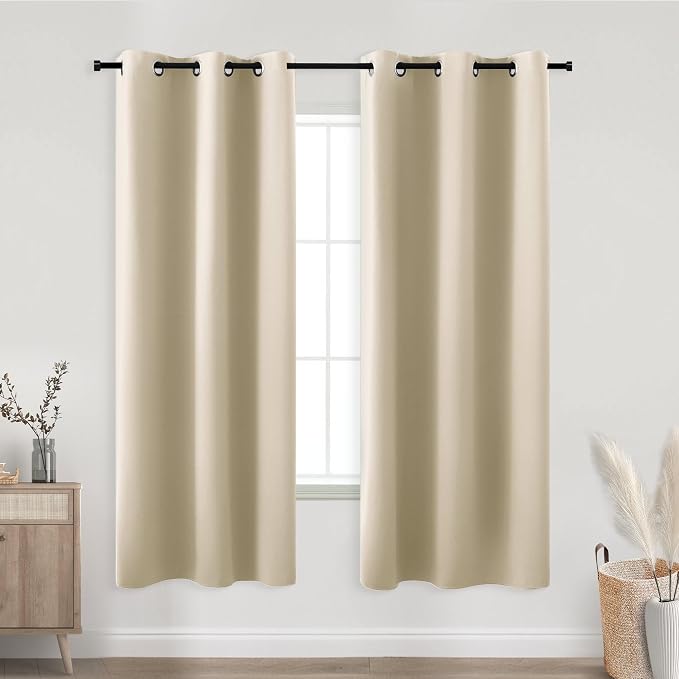 KOUFALL Beige Curtains 63 Inch Length by KOUFALL