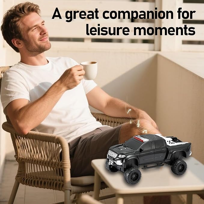 WSTER WS-X65 Pickup Truck Replica Bluetooth Speaker – HD Sound, FM Radio, TWS Stereo, LED Party Lights, USB/TF Playback, Built-in Mic – Cool Portable Car Design Speaker for Outdoors & Home (Black)