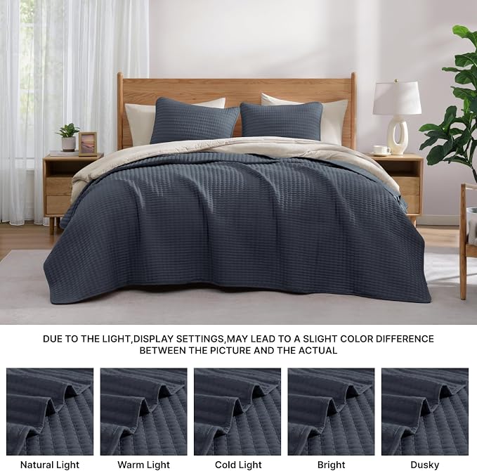 King Size Quilt-Lightweight Blue Grey Bedspreads King Quilt Bedding Set | Soft - Image 6