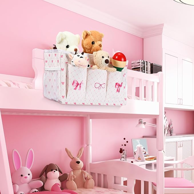 Pink Bow Bedside Caddy, Cute Bow Bedside Organizer, Bed Rail - Image 6