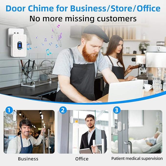 Daytech Wireless Door Chimes When Door Opens with 800ft Long Range, 20 Chimes, 5 Volume Levels Door Open Alarm for Home/Business/Store, Door Entry Alert System with 2 Receivers & 4 Sensors