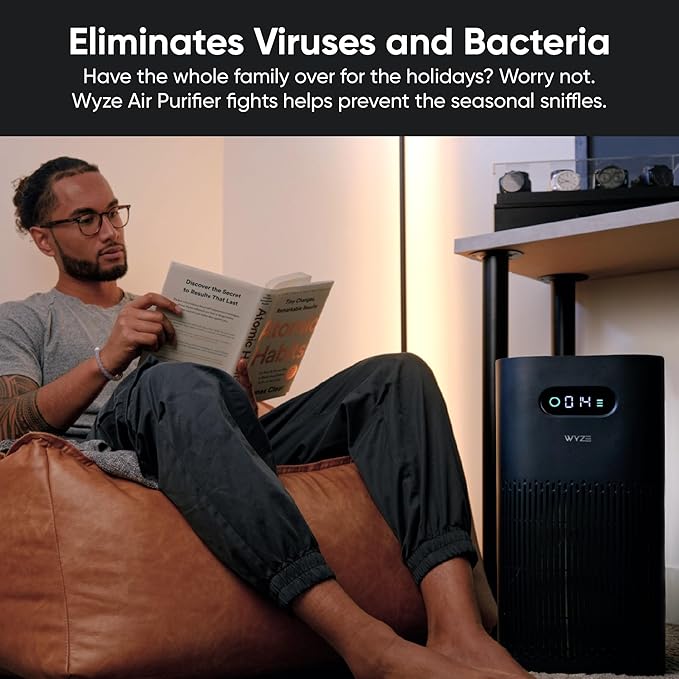 Wyze Air Purifier with Wildfire Filter (Special), for Living Room, Kitchen, HEPA 13, 21db Quiet, with Sleep Mode, Air Cleaner for Smoke, Pollen, Dander, Hair, 550 sq ft, Smart WiFi Alexa Google, Black