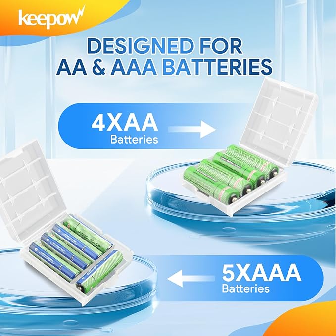 KEEPOW 4 Pcs AA/AAA Battery Storage Case Holder Box, Clear Color