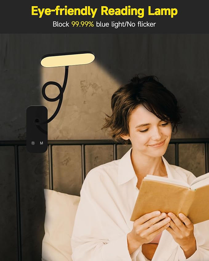 CUHIOY Rechargeable Clip on Light, Bed Headboard Reading Lamp, 5 Colors 5 - Image 7
