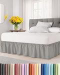 Wrap Around Dust Ruffle Bed Skirt - Light Grey - for Full Size Beds w/ 14 Inch Drop - Easy Fit Elastic Strap - Adjustable Pleated Bedskirt with Brushed Fabric, Wrinkle Free Women, Men, Kids and Teens
