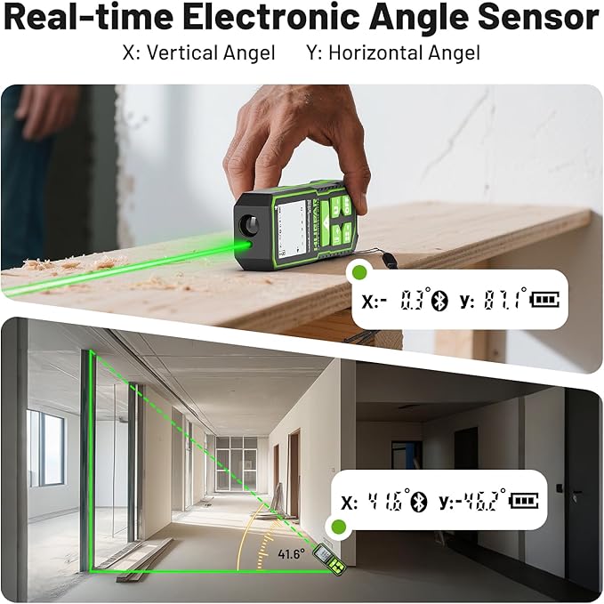 Laser Measuing Tool with Bluetooth APP, 200ft, ±1/16" High Accuracy, Huepar Rechargeable Green Beam Laser Distance Meter Multiple Measurement Modes, IP54 Durable for Home & Construction