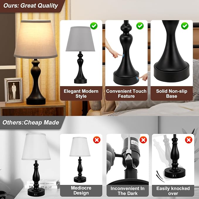Touch Lamps for Nightstand, 3 Way Dimmable Bedside Lamps - Image 9