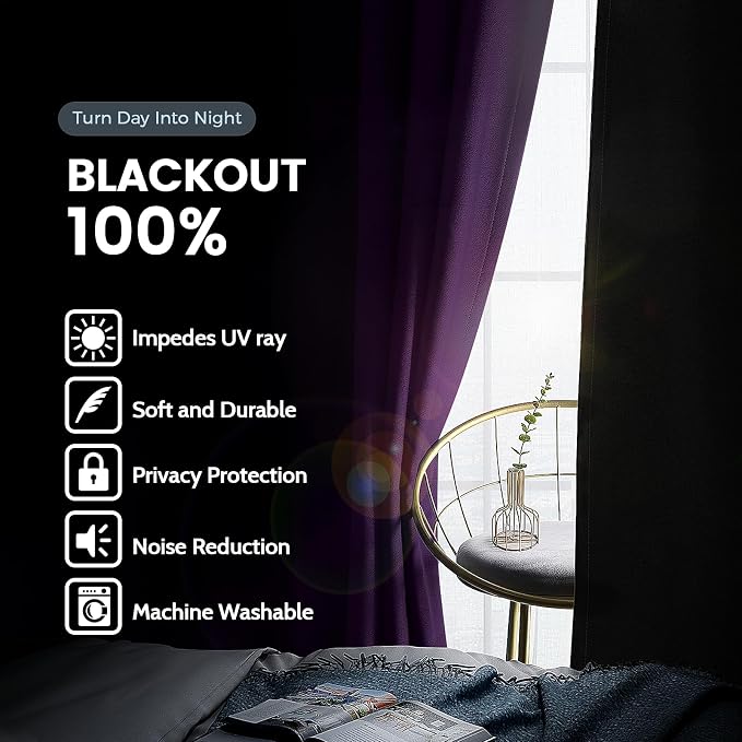 SimpleHome Purple 100% Blackout Curtains Room Darkening Living Room 84 Inch | - Image 3