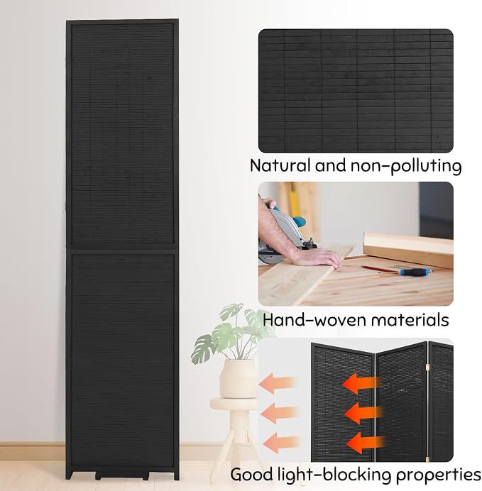 Bamboo Mesh Woven Room Divider 5.6FT, 4 Panel Folding Privacy Screen, Folding - Image 4