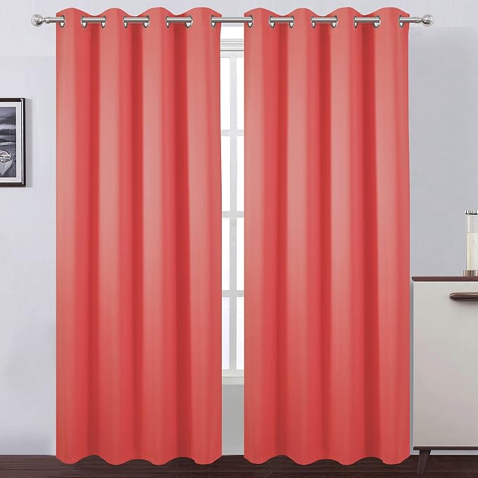 100% Blackout Curtains 52 x 84 Inch/Coral Curtains 2 Panels - Image 2