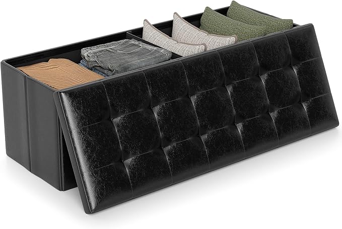 Giantex 43 Inches Folding Storage Ottoman Bench, Upholstered PU Leather Storage by Giantex