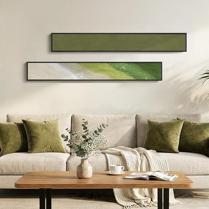 Framed Sage Green Abstract Long Narrow Wall Art Decor - Image 4