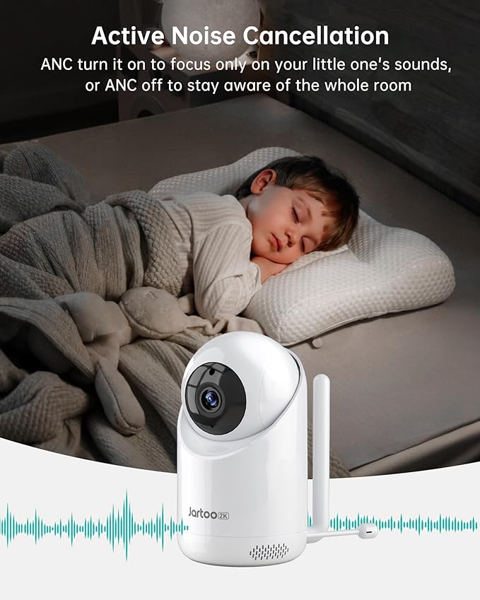 Jartoo 2K 5.5" Video Baby Monitor with 2 Cameras and Audio,AI Cry Detect 1860ft Long Range Baby Monitor No WiFi Baby Camera Wireless,Clear Night Vision,ANC, 2-Way Talk,White Noise,6000mAh [2025 New]