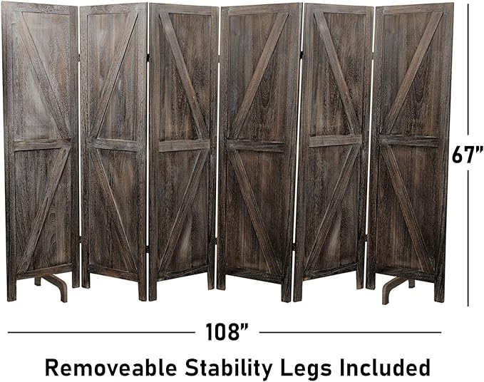 Premium Home 6-Panel Room Divider – Rustic Brown Barn Door, K Pattern Folding - Image 4