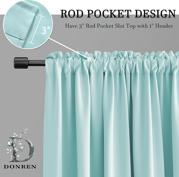 54 Inch Length Aqua Blackout Curtains - Image 2