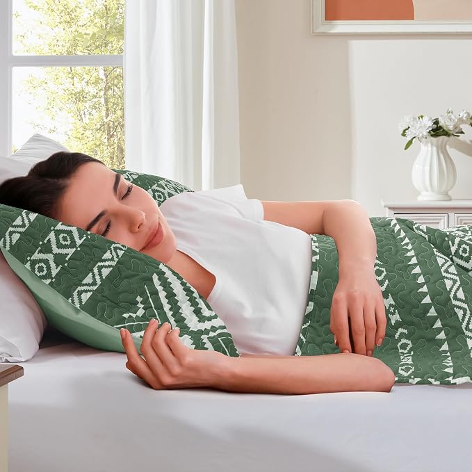 3 Pieces King Size Olive Green Quilt Set - Image 5