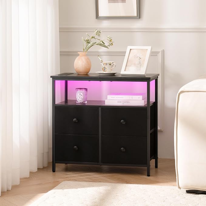 Yoobure Night Stand with Charge Station, Nightstand with 4 Drawers Bedside Table - Image 2