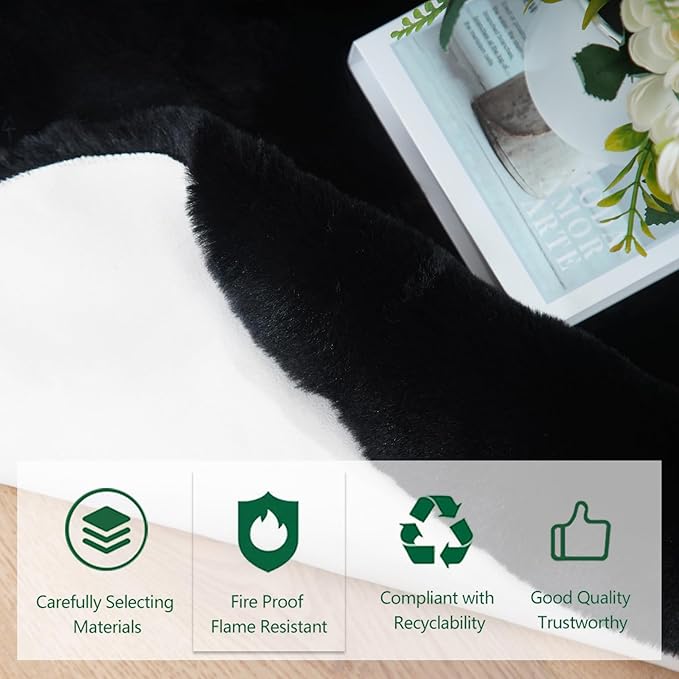 Latepis Black 4x6 Area Rugs Fuzzy Faux Fur Rug Washable Fluffy Shag Rabbit Fur Rugs for Living Room Soft Plush Shaggy Rug for Bedroom Nursery Home Decor