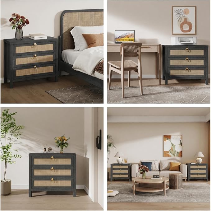 Eclatara Large Rattan Night Stand Set of 2 Boho Nightstand - Image 7