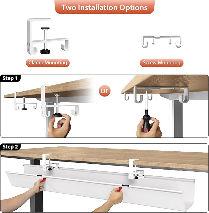 Univivi No Drill Under Desk Cable Management Tray, 48 inch Cable Management | - Image 6