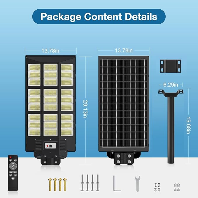 OKPRO 10000W Solar Street Lights Outdoor - Solar Lights Outdoor Waterproof Motion Sensor, Solar Parking Lot Lights Commercial Dusk to Dawn, LED Street Light Solar Powered for Outside, Yard(2 Pack)