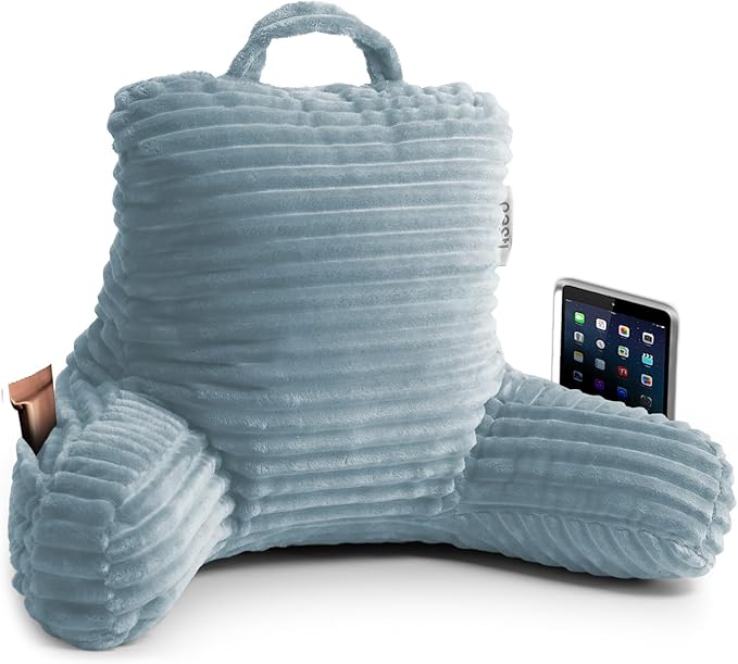 Nestl Reading Pillow for Kids & Teens with Shredded Memory Foam, Luxe Cut Plush Backrest Pillows for Reading and Gaming, For use on Couch, Bed, Floor, Adjustable Support with Washable Cover Stone Blue