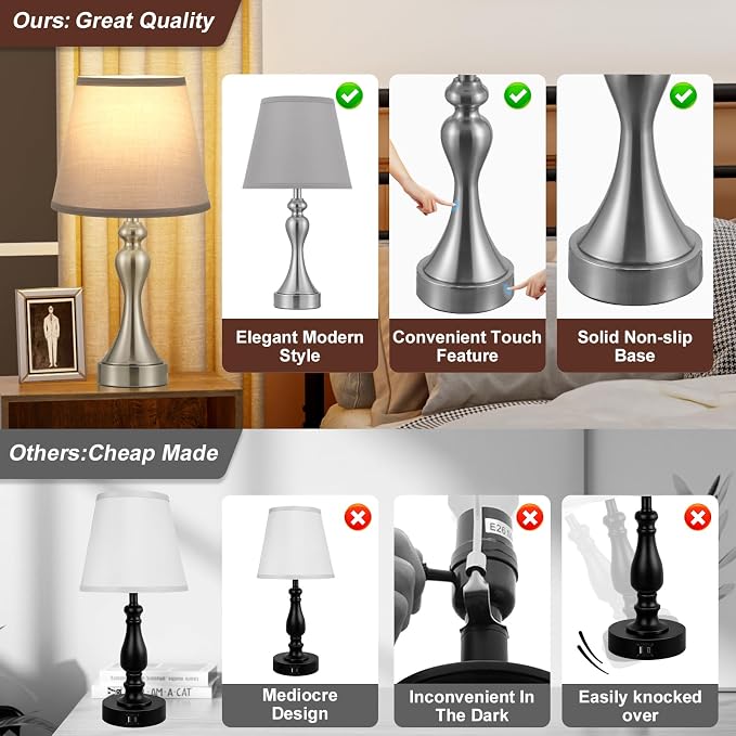 Touch Lamps for Nightstand, 3 Way Dimmable Bedside Lamps - Image 8
