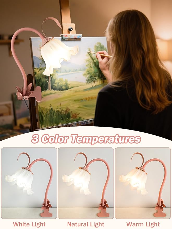 Desk Lamp Flower Clip on Light, 3 Color Modes Book Light Flexible Gooseneck LED - Image 2