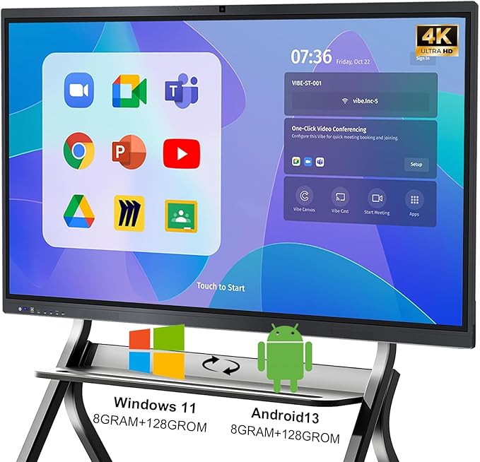 ZPNUZDU Smart Board,65" Smart Board for Classroom Office Home, 4K UHD Touch Screen Open Dual System Smart Whiteboard,Digital whiteboard with 48MP HD Camera(Board+Wall Mount Included)