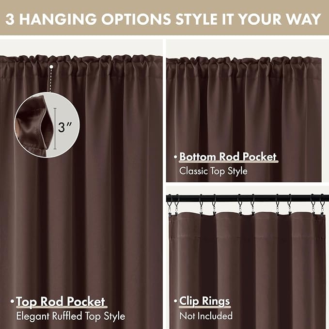 MIULEE 84 Inch Length Dark Brown Blackout Bedroom Curtains Set of 4 | Thermal - Image 8