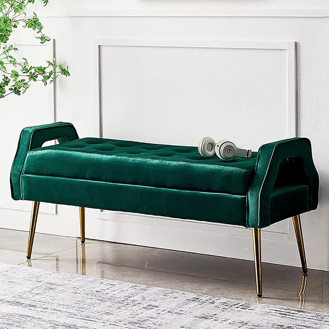 Luxurious End of Bed with den Legs, Bedroom Velvet Upholstered Seat, Comfy by Unknown