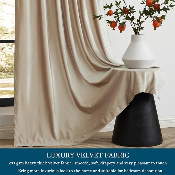PRIMROSE Champagne Polyester Velvet Curtains 96 inch Long - Image 3