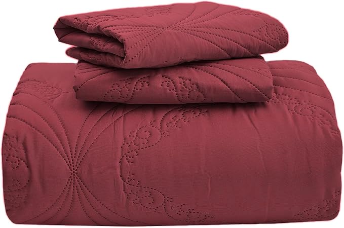 Kingnex Oversized King Bedspreads 128x120 Ultrasonic Quilted Burgundy | Extra - Image 6