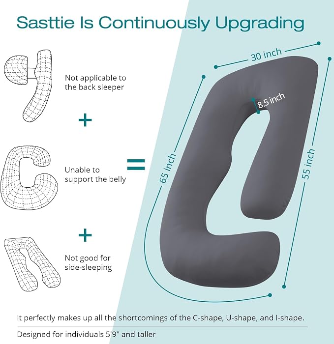 Cooling Pregnancy Pillows for Sleeping, Dark Grey | Sasttie Maternity Pillow - Image 4