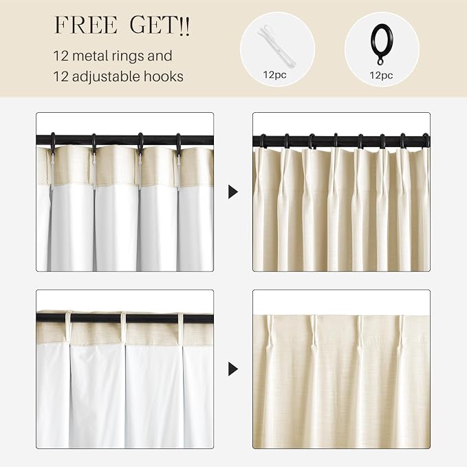 Pinch Pleated Linen Curtains 100% Blackout 102 Inches Long - Image 8