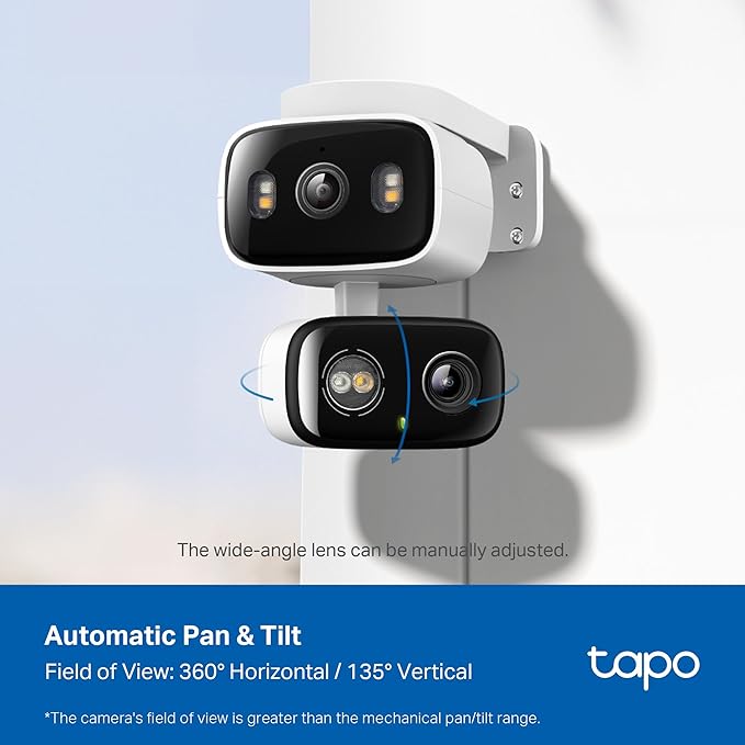Tapo 2K 3MP Indoor/Outdoor Dual Lens Pan/Tilt Security Camera – 125° Wide-Angle + 6mm Telephoto, Free Person/Vehicle Detection, 360° View, SD/Cloud, Works w/Alexa & Google Assistant – HybridCam Duo